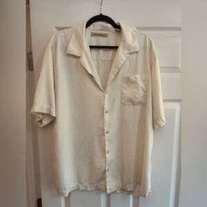 Tommy Bahama 100% silk button down short sleeve shirt cream men's size XL